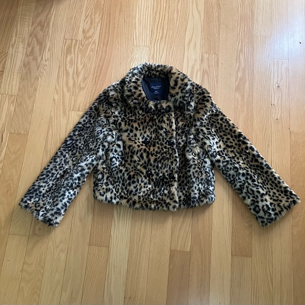Faux fur leopard print jacket by American Eagle size M